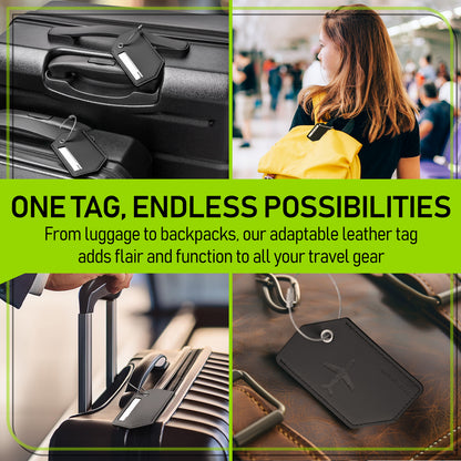 4-Pack Black Leather Luggage Tag Set