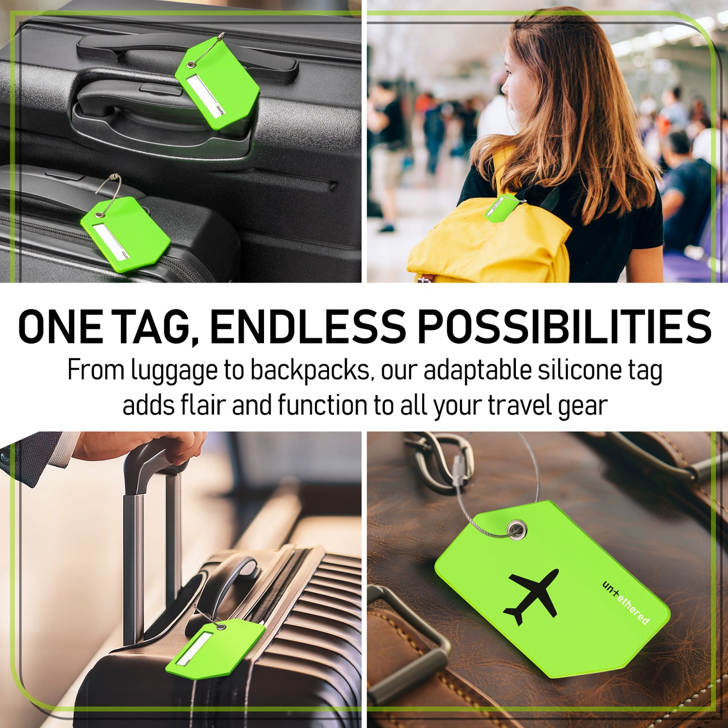 4-Pack Green Silicone Luggage Tag Set
