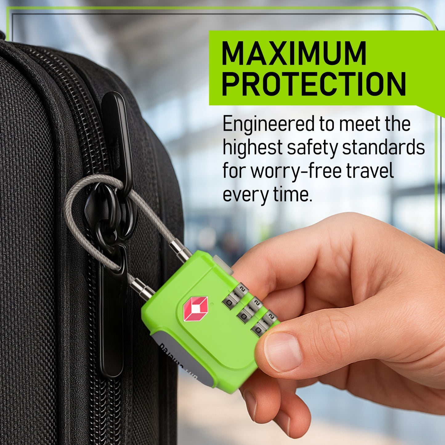 3-Pack Green TSA-Approved Luggage Locks