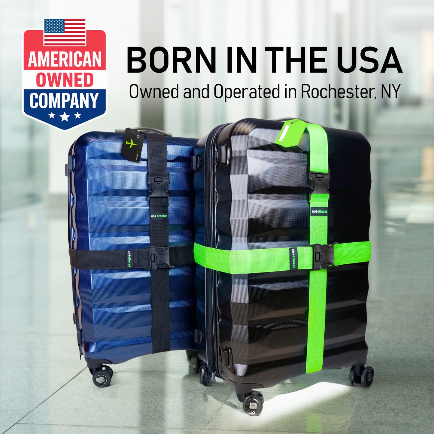Black 4 Premium Luggage Straps and 4 Silicone Tags