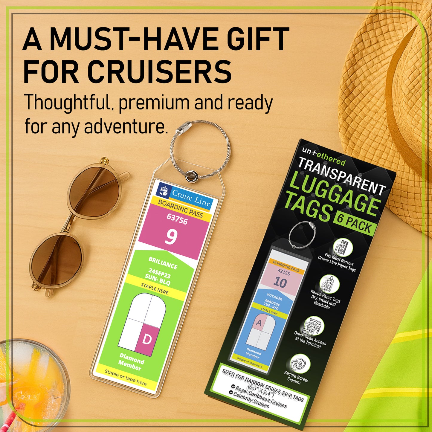 6-Pack Narrow Clear Cruise Luggage Tags