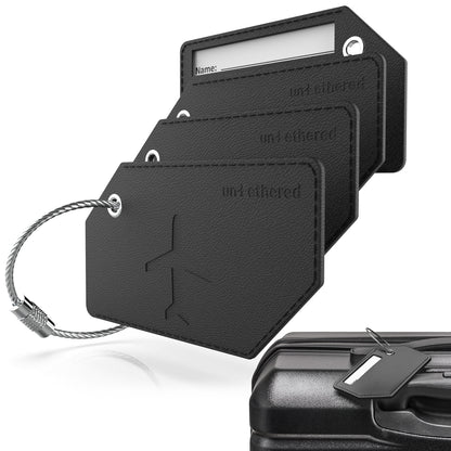 4-Pack Black Leather Luggage Tag Set