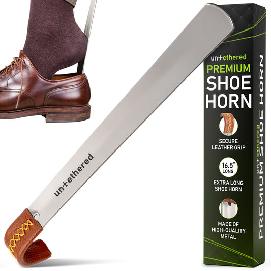 Long Metal Shoe Horn with Leather Handle
