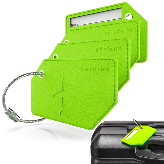 4-Pack Green Leather Luggage Tag Set