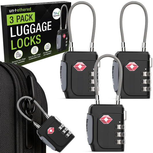 3-Pack Black TSA-Approved Luggage Locks