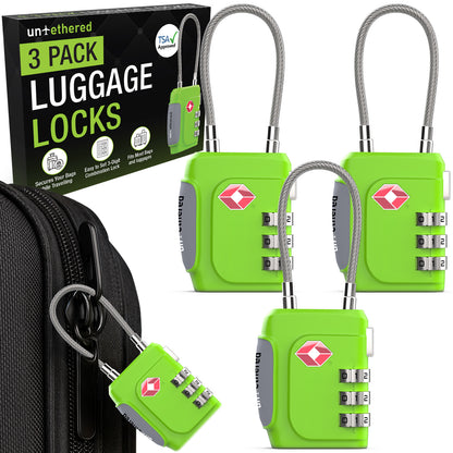 3-Pack Green TSA-Approved Luggage Locks
