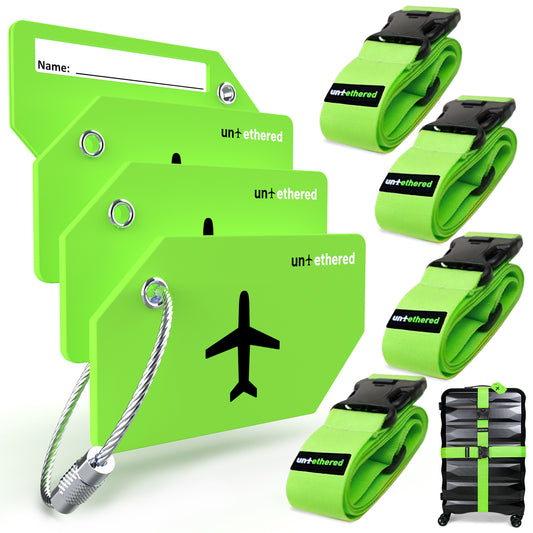 4-Pack Green Luggage Tag and Strap Set