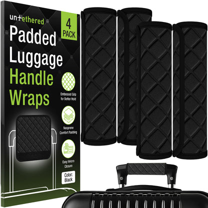 4-Pack Black Padded Luggage Handle Wraps